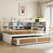 DESMIU Divano Letto 140 × 200 cm con Letto Estraibile 90 × 190 cm, prese USB, senza materasso, in legno, bianco