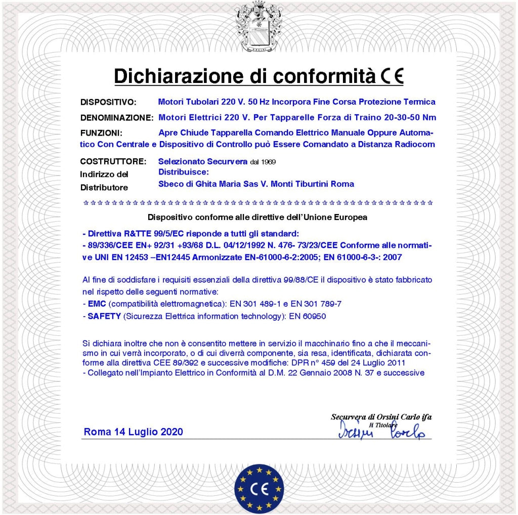 Kit Motore 230 V 220 W Per Tapparella 90 KG Potenza di Traino 50 Nm Sistema Blocco Sollevamento Telo Fine Corsa Regolabili Accessori Meccanici x Tubo Ottagonale Diametro 60 mm Protezione Termica 135°