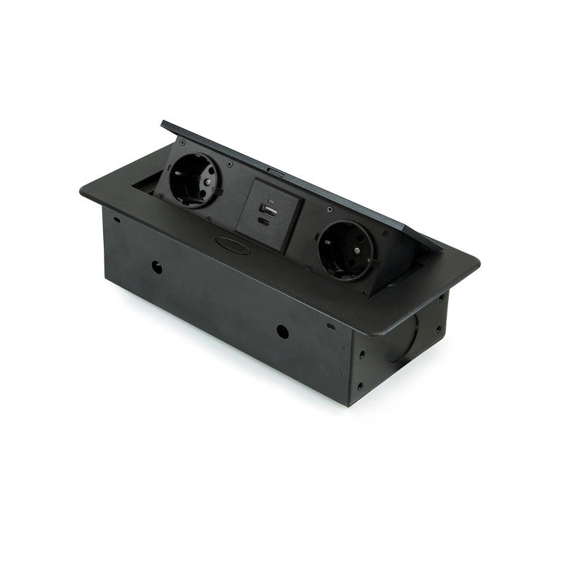 Multiconnettore da tavolo Atom 26 Lite, 225x111 mm, 2 prese Schuko, 1 USB Tipo A, 1 USB Tipo C, Zama-Acciaio-Plastica,..