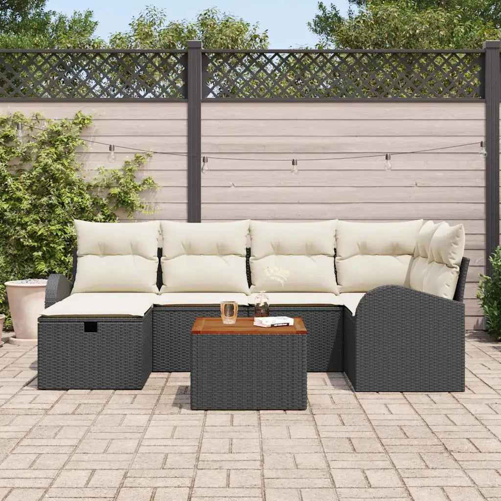 Set Divano da Giardino con cuscino 7 pcs Nero polyrattan