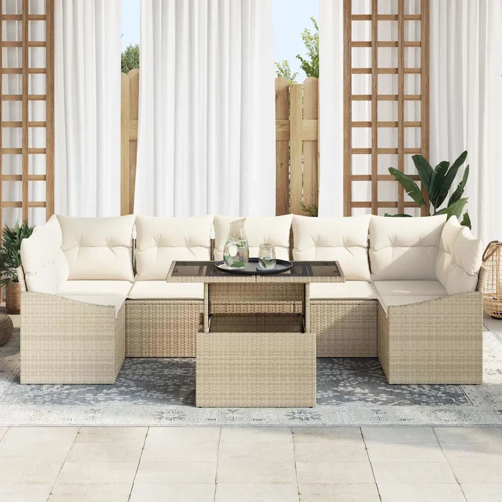 Set Divano da Giardino con cuscino 8 pcs Beige polyrattan