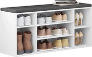 Banco per scarpe - Cassettiere per scarpe - Banco per scarpe da appendere 103.5x30x48 cm - Bianco - Con cuscino di tessuto grigio