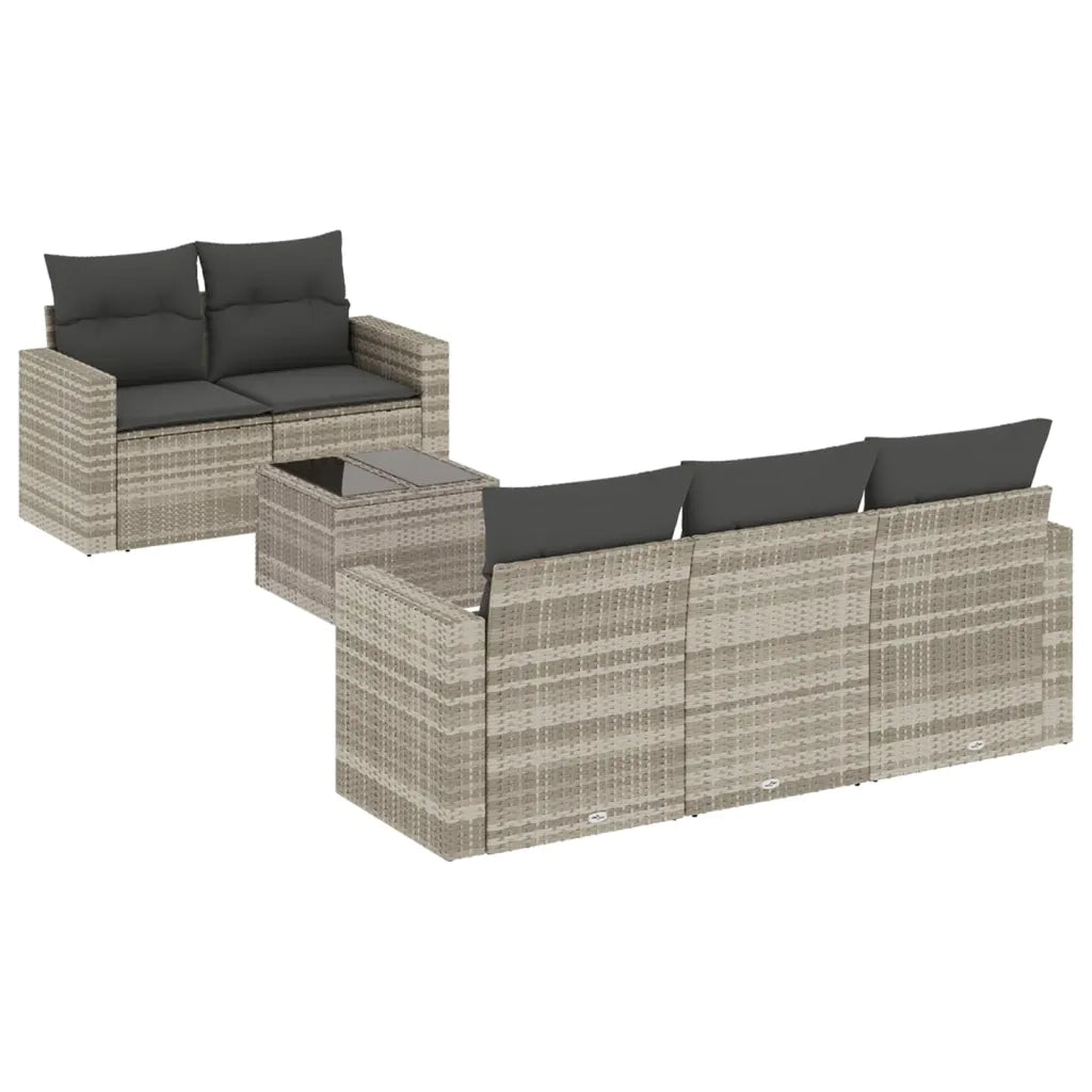 Set Divano da Giardino 6pz con Cuscini Grigio Chiaro Polyrattan