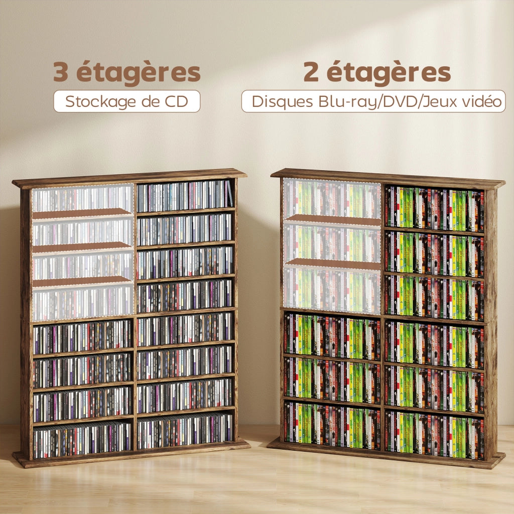 Cassettiera per CD e DVD con 16 scomparti e 12 ripiani regolabili ¨C Minimal ¨C marrone