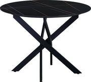 Tavolo da pranzo rotondo - Tavolo da giardino nero - 4 posti - Finestra marmorea - - Tavolo da pranzo - 100x100x76cm - Adatto anche per esterno