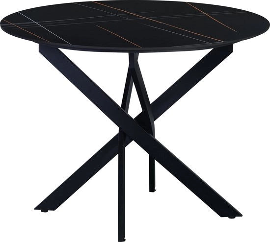 Tavolo da pranzo rotondo - Tavolo da giardino nero - 4 posti - Finestra marmorea - - Tavolo da pranzo - 100x100x76cm - Adatto anche per esterno