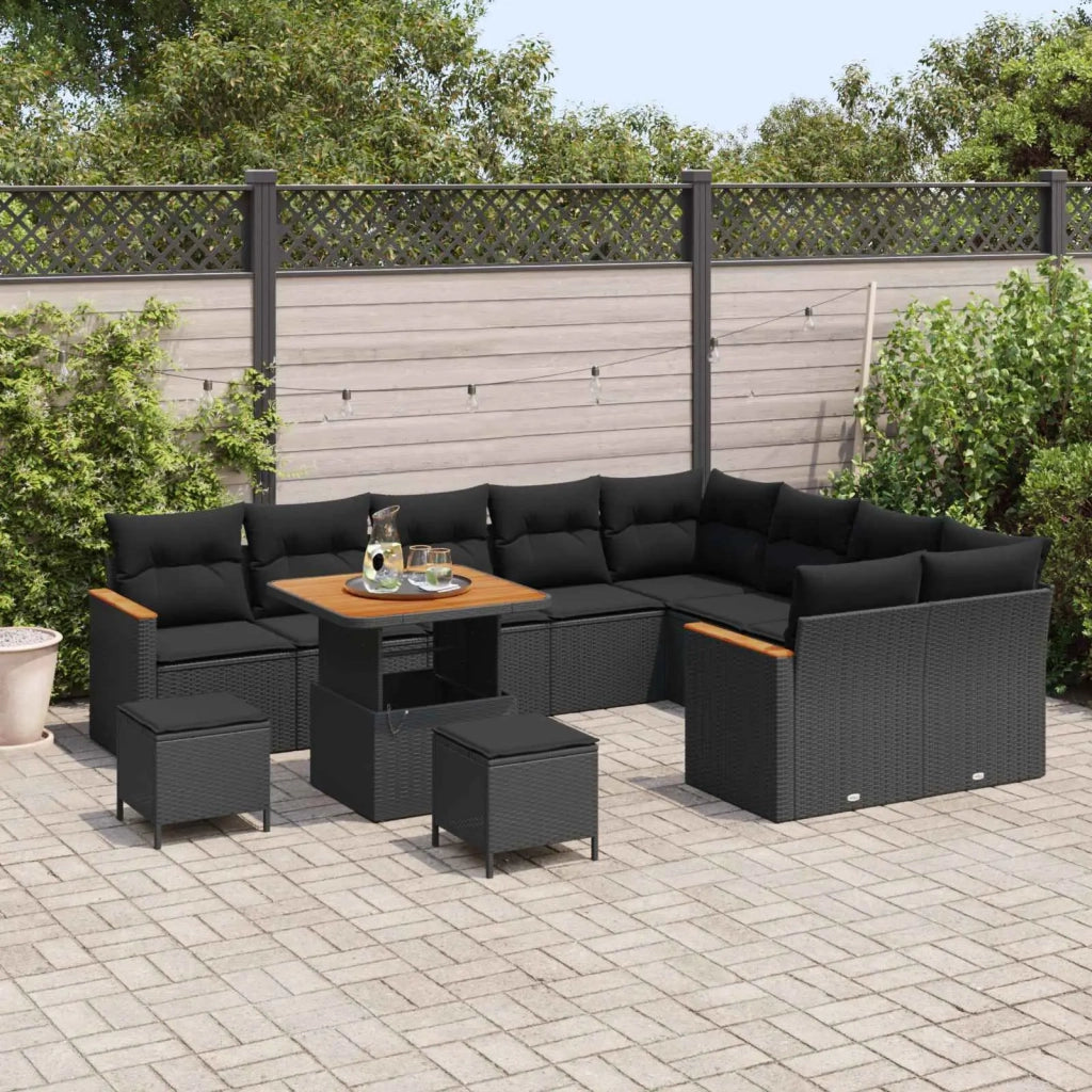 Set Divano da Giardino 12 pcs Nero Rattan in Polipropilene
