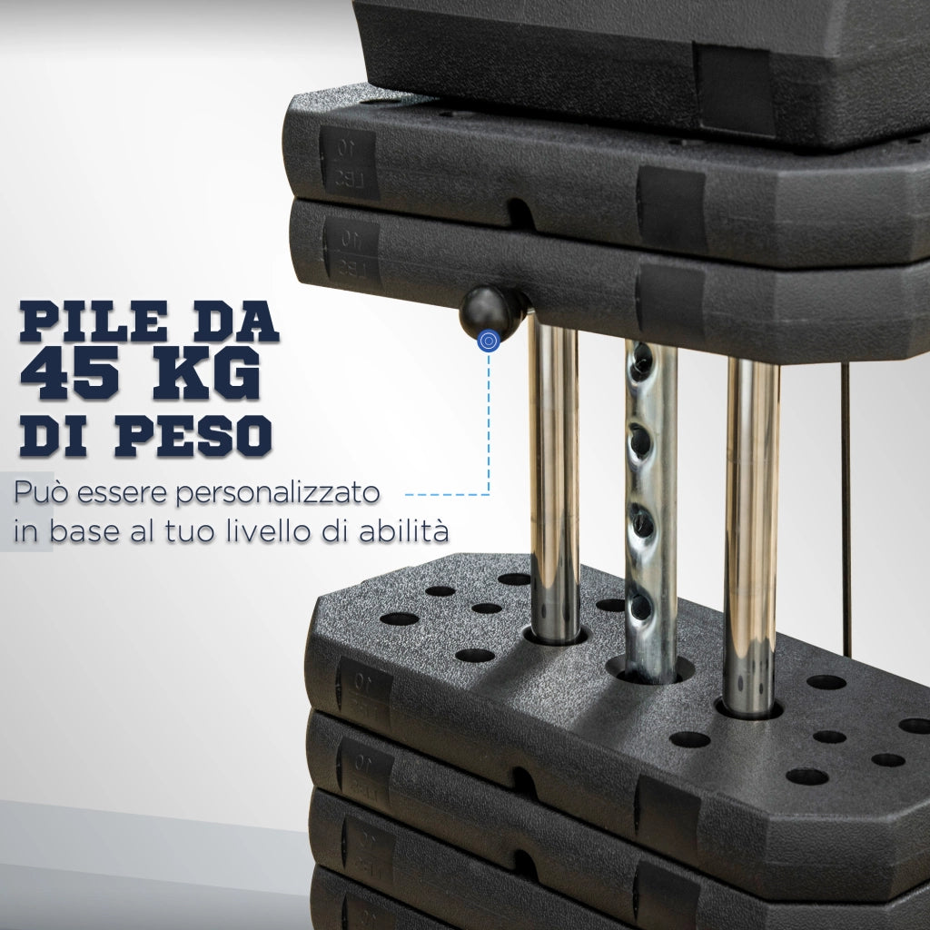 EasyComfort Stazione Fitness Multifunzione Power Tower con Pesi fino 45kg e Panca Imbottita, 135x103x210cm