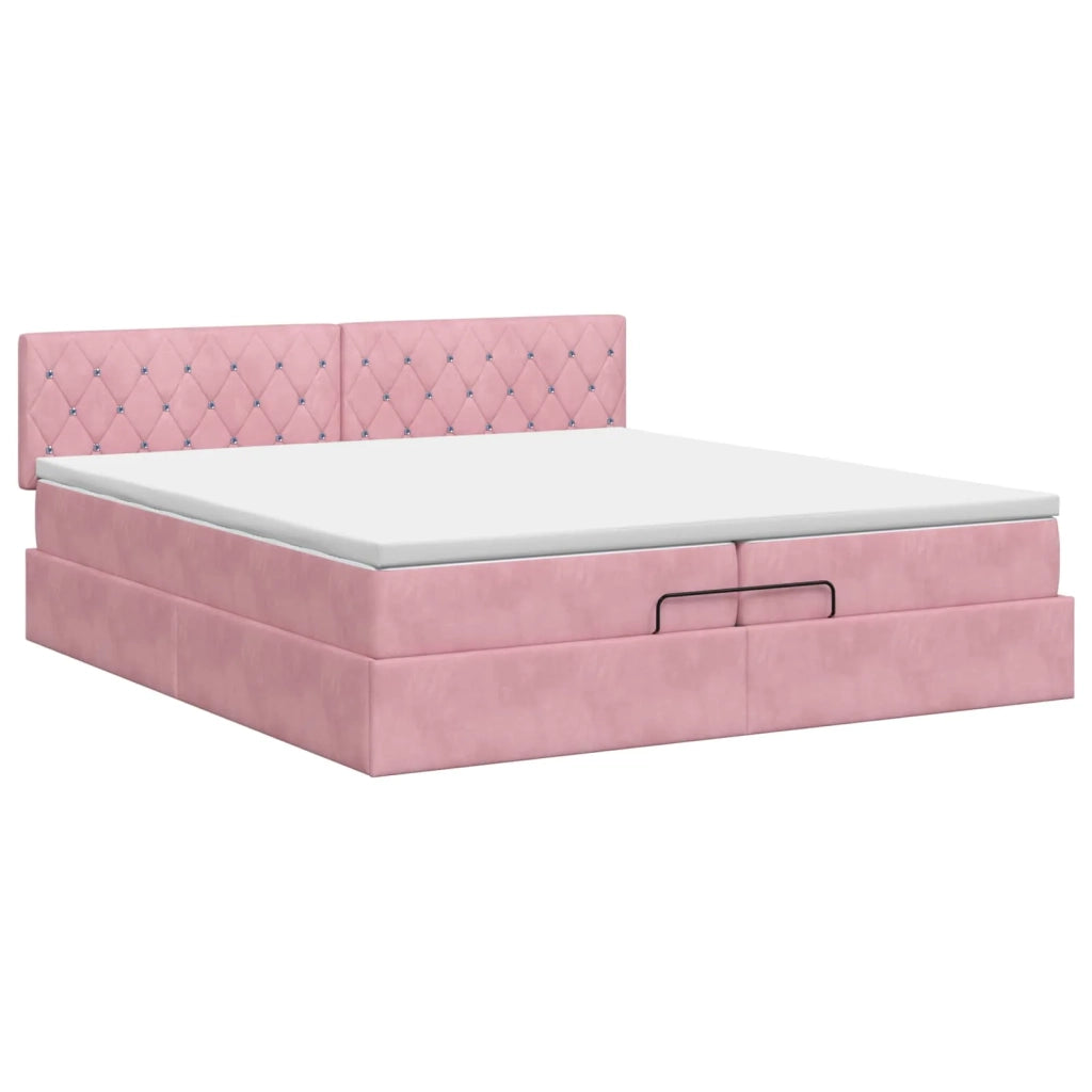 Letto ottomano con materasso Rosa 200 x 200 cm Velluto 3456512