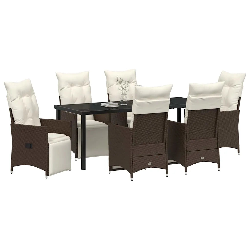 Set da Pranzo per Giardino con cuscino 7 pcs Marrone polyrattan 3379574