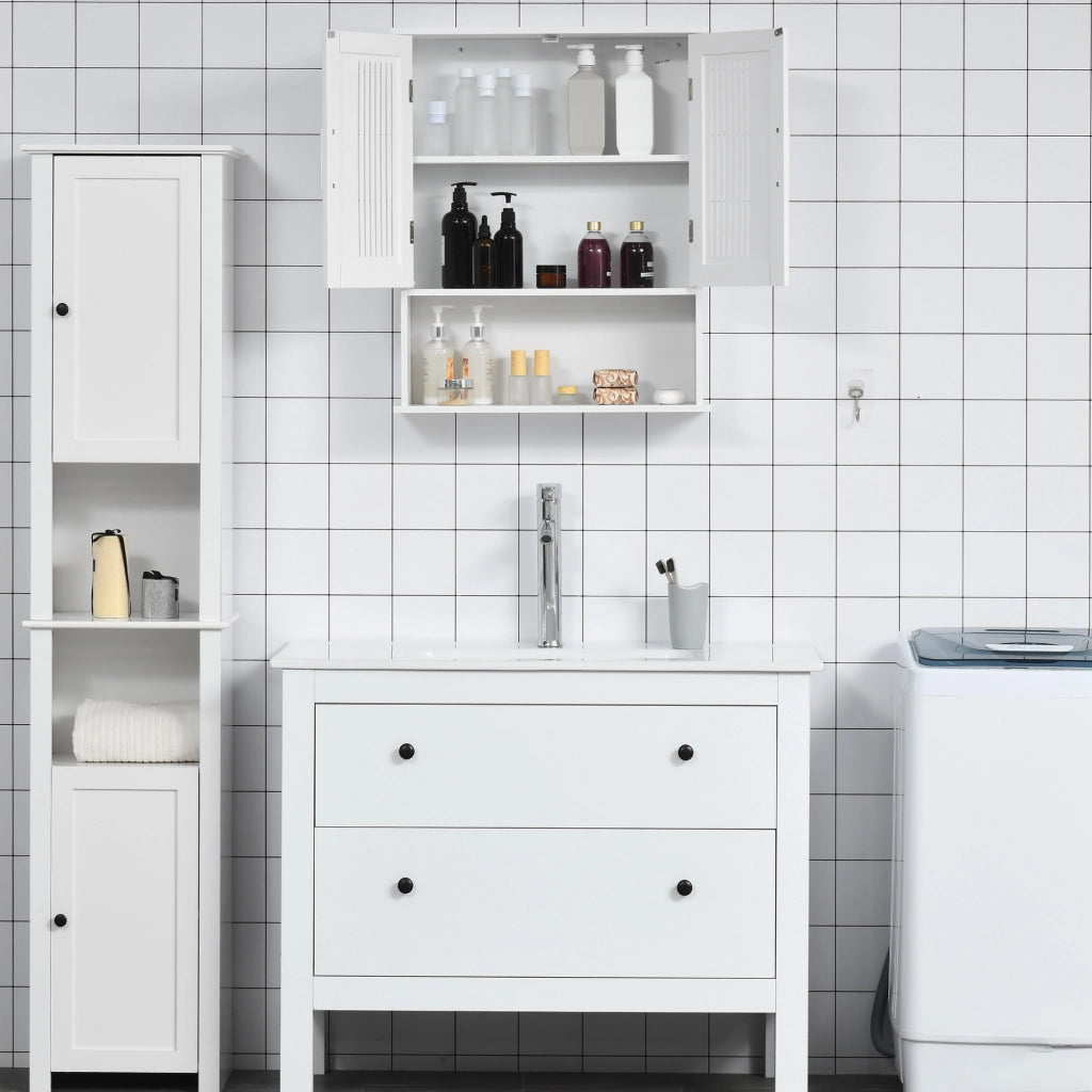 Armadietto da bagno sospeso con ripiano regolabile ¨C zephmum ¨C bianco 60x20x70 cm