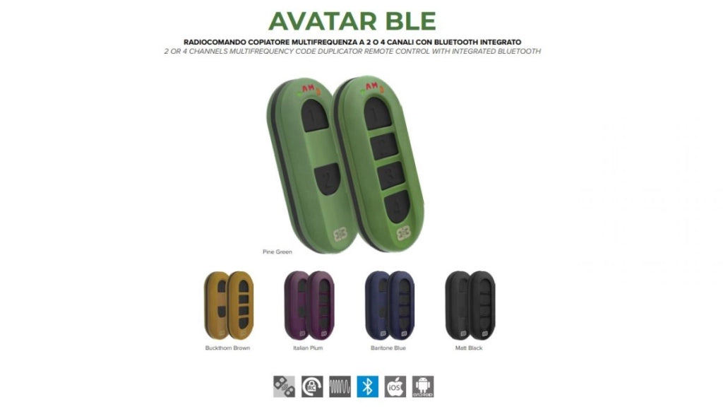 Radiocomando Telecomando Smart Bluetooth Universale 2 Canali 433 mhz Rolling Code Italian Plum AVATAR BLE