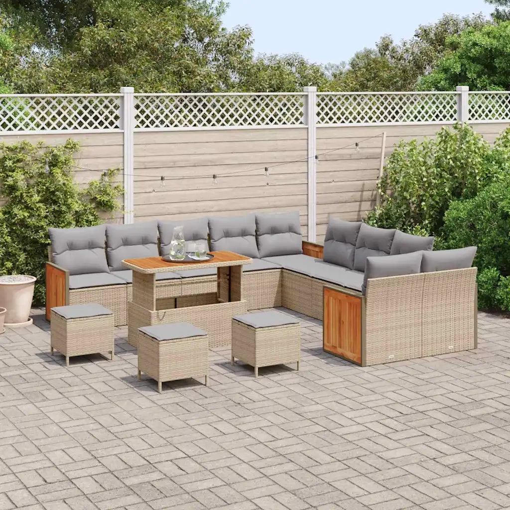 Set Divano da Giardino 18 pcs Beige e Grigio Chiaro polyrattan