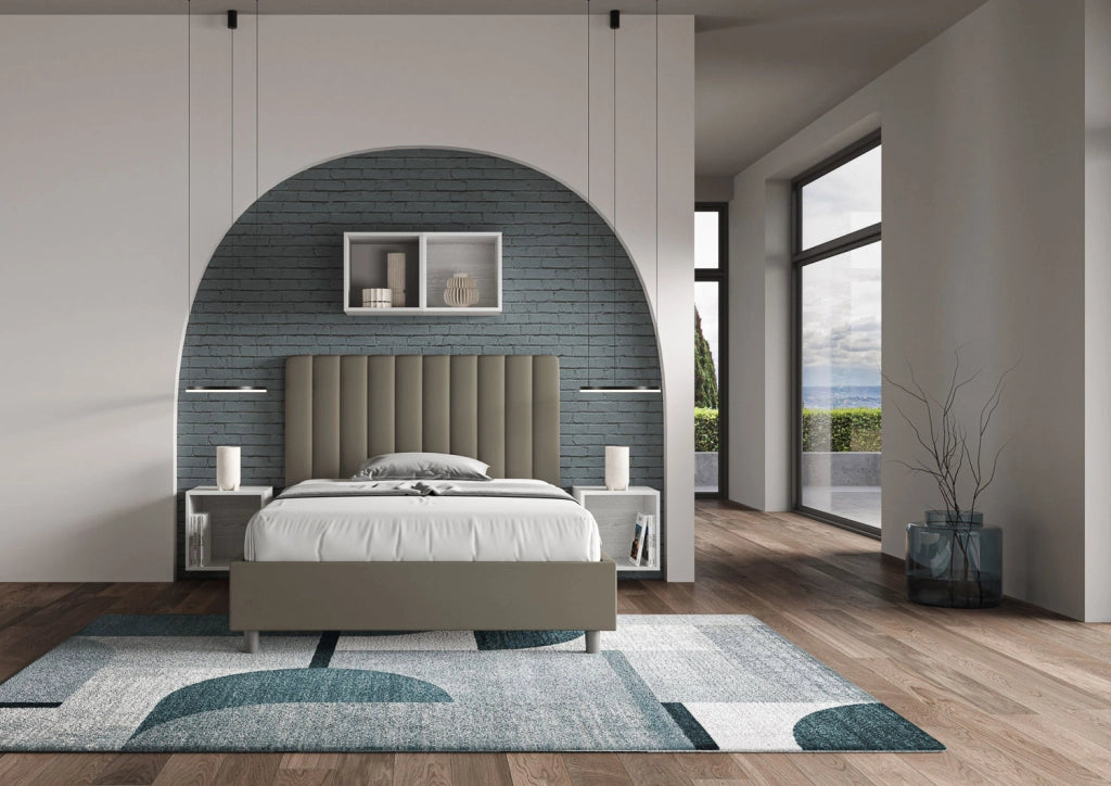 BS COM Letto una piazza e mezza contenitore imbottito 120x190 similpelle cappuccino