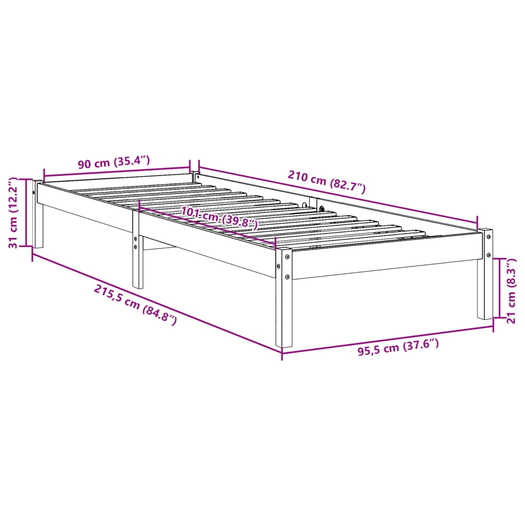Letto Extra Lungo senza Materasso-Struttura Letto 90x210 cm in Legno di Pino 550138