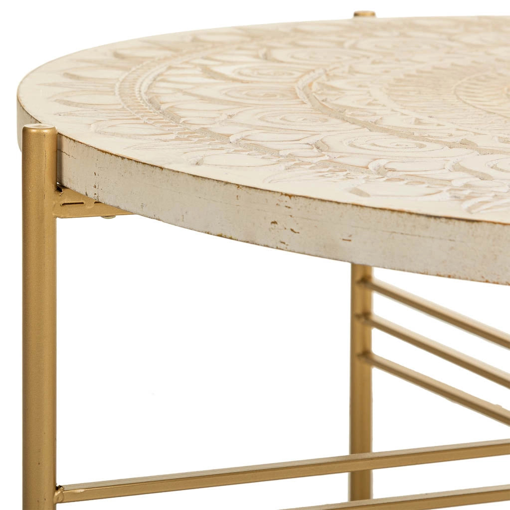 Tavolino in legno bianco e metallo 80x80x36h