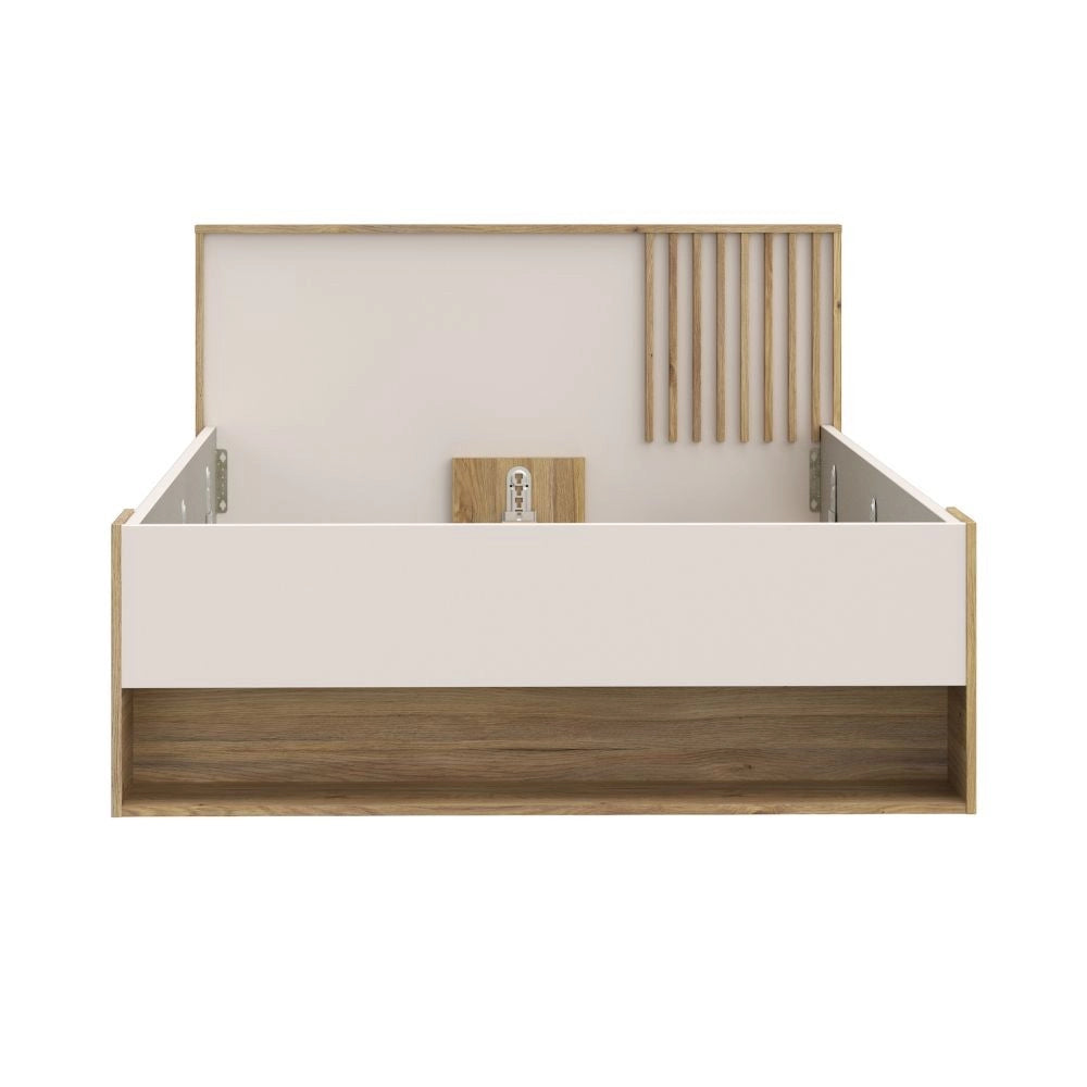 Letto Una Piazza e Mezza Neutra 120x200 con Cassetto e Vani a Giorno Rovere e Cashmere