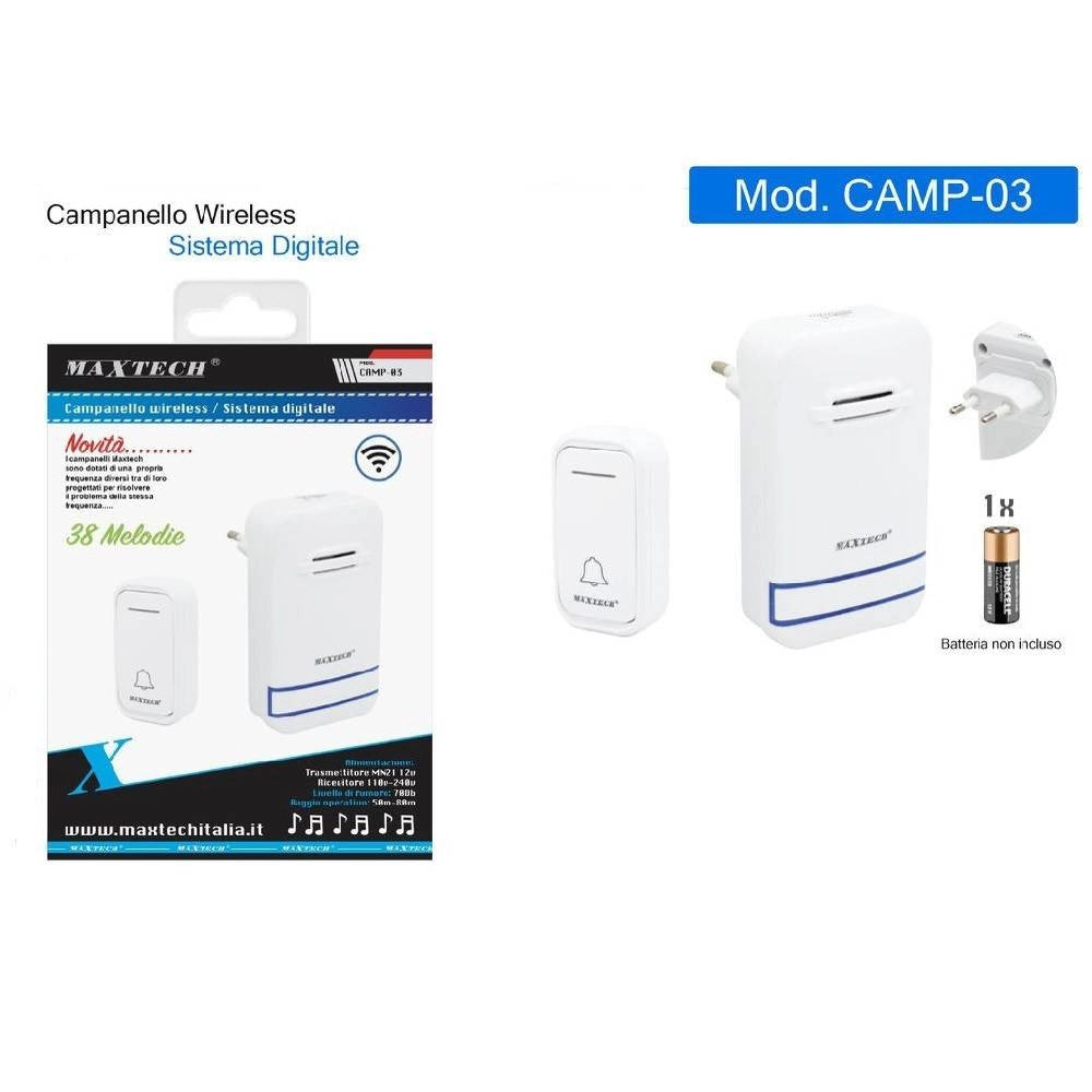 Trade Shop - Campanello Wireless Senza Fili Spina Incorporata Wifi Indicatore Led Camp-03 Maxtech -