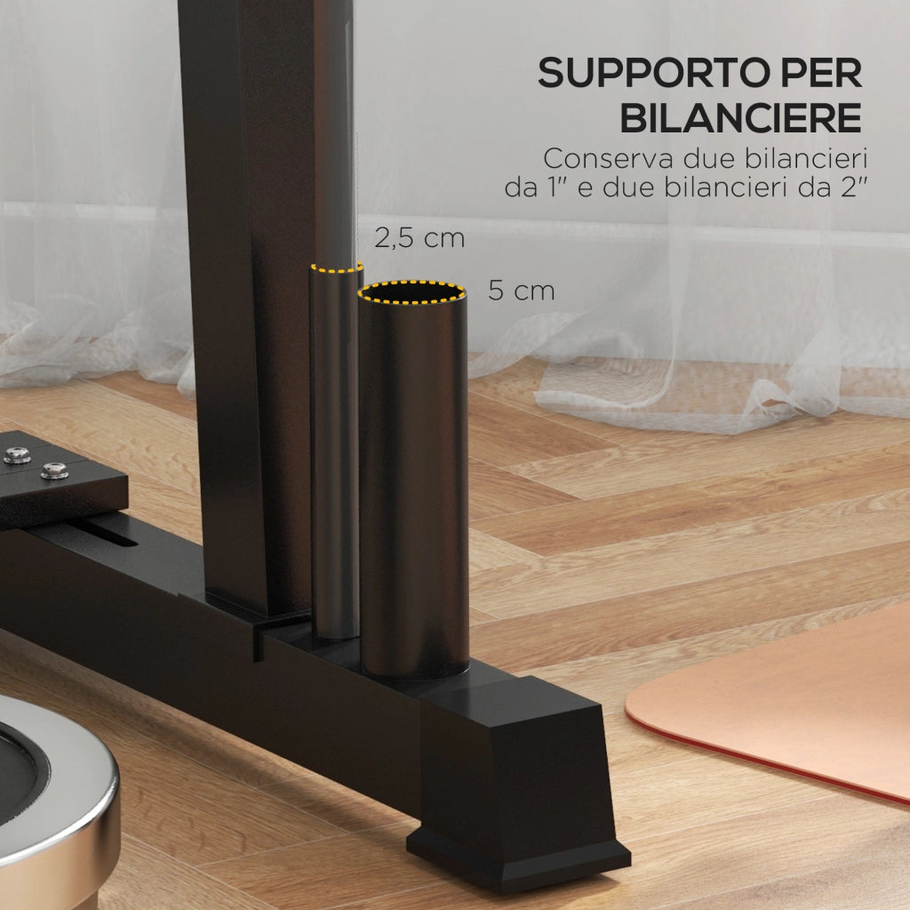 Rastrelliera per Manubri in Acciaio ¨C Xylo ¨C 4 Aste Regolabili, 131x75x80 cm, Nero