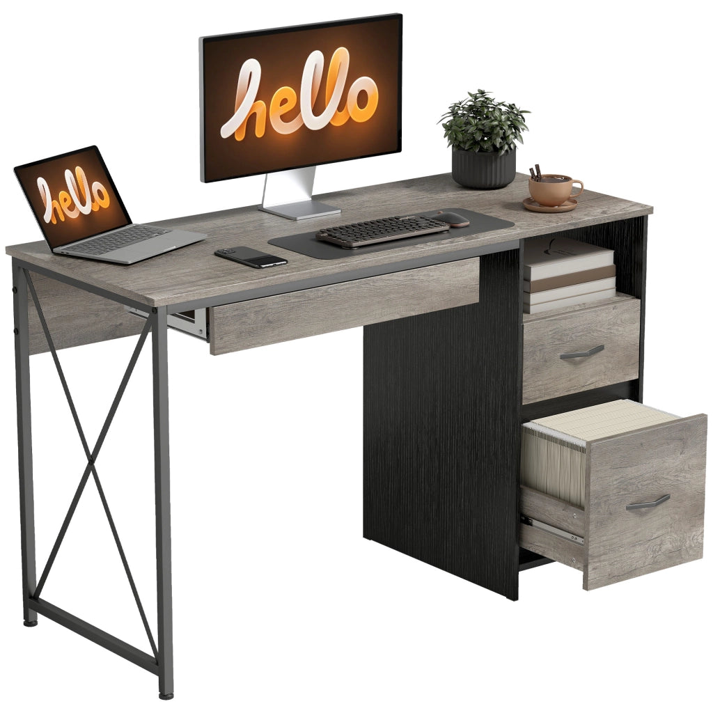 Scrivania computer con cassetti e ripiano tastiera ¨C Xylo ¨C 120x50cm grigio