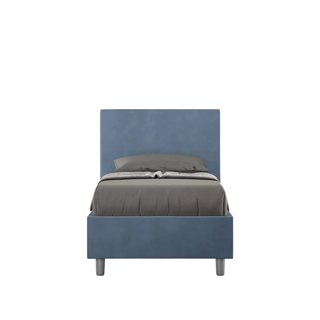 BS COM Letto singolo con rete imbottito 80x210 microfibra blu