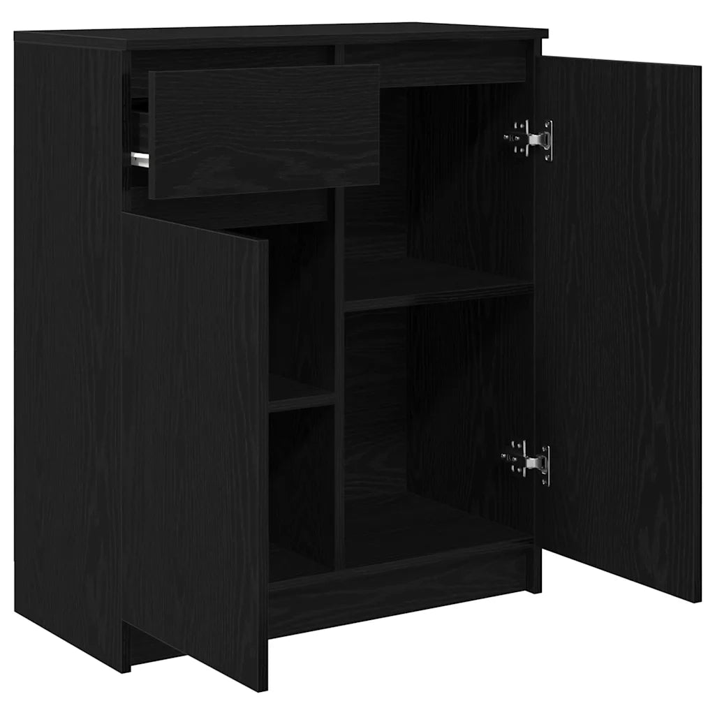 Credenza | Madia | Buffet da pranzo | Armadio da pranzo con Cassetto Rovere Nero 71x35x84 cm Legno Multistrato