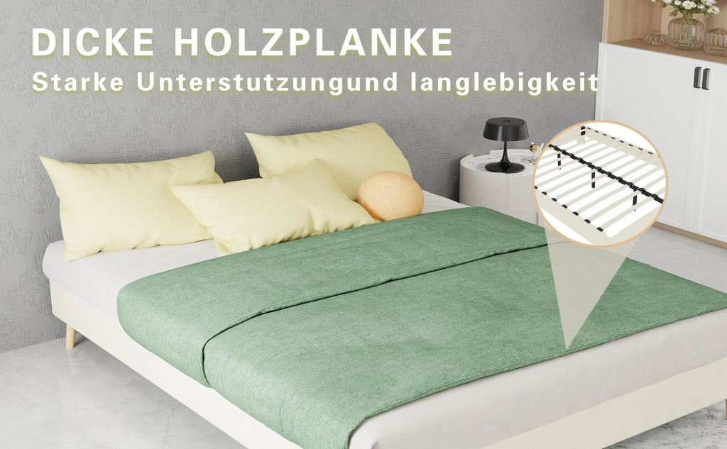 DESMIU Letto 140 × 200 cm 2 posti con LED, schienale regolabile e struttura in tessuto, senza materasso, beige