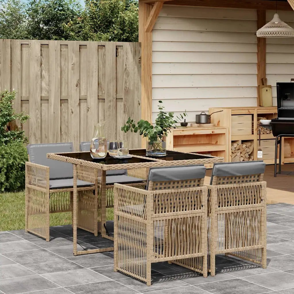 Set Pranzo da Giardino 5 pz con Cuscini Beige Misto Polyrattan 3210900