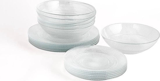 Servizio completo per 6 persone, 18 pezzi di posateria, 24 parti, vetro opale, unico, standard