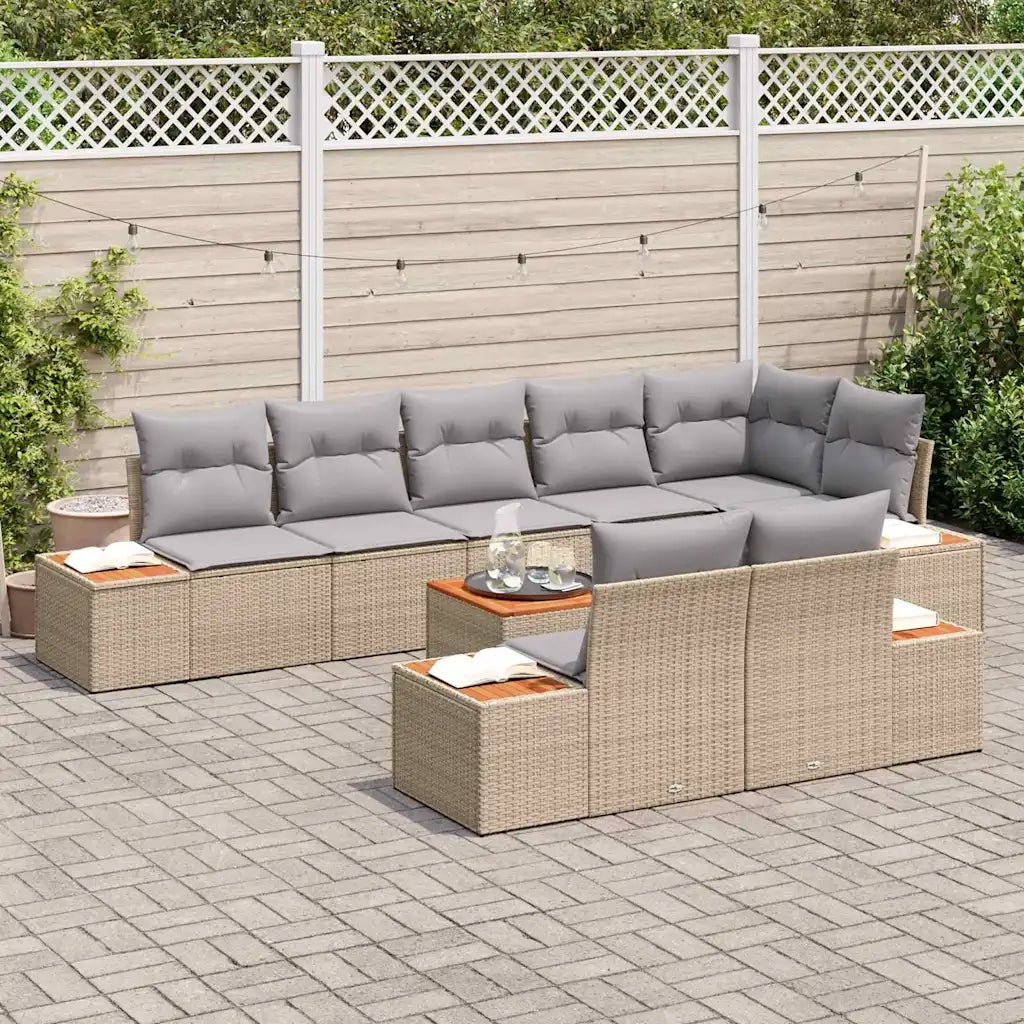 Set Divano da Giardino 8 pcs Beige e Grigio Chiaro Polyrattan 3356785