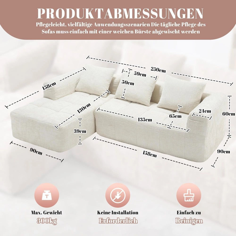 Divano modulare - Xylo - 3 posti L chenille senza montaggio beige