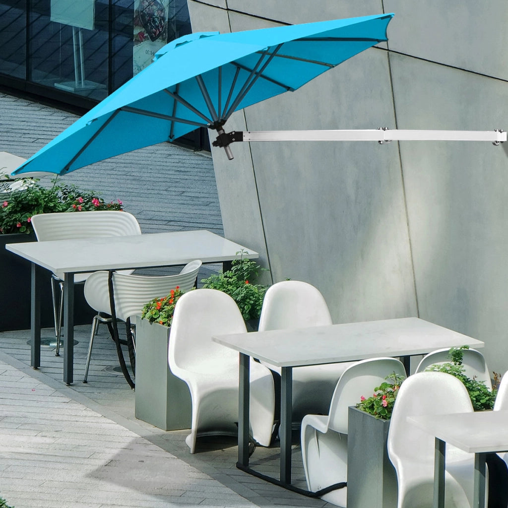 Ombrellone da muro per giardino inclinabile con asta regolabile, Ombrellone decentrato da parete 244cm azzurro