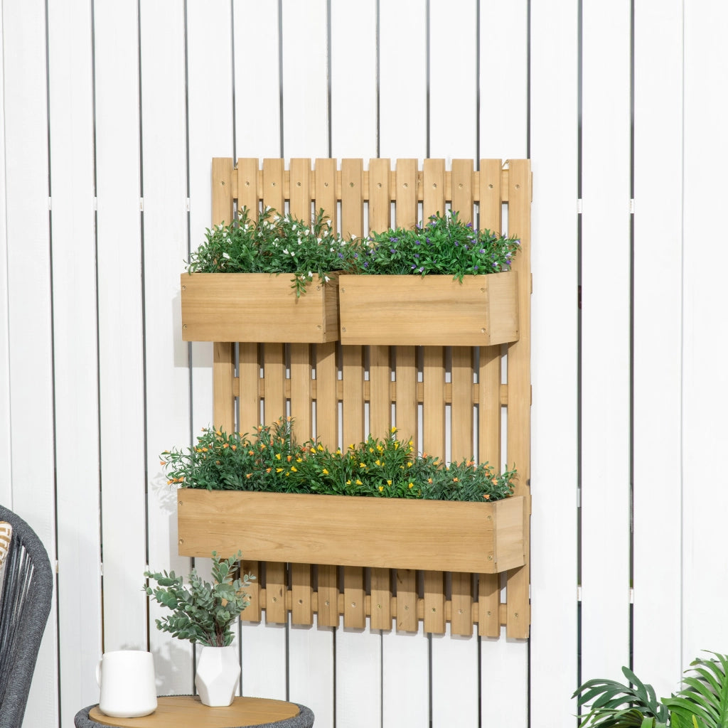 Fioriera verticale da parete con 3 vasche in legno massello 60x16x80 cm ¨C Xylo ¨C Marrone