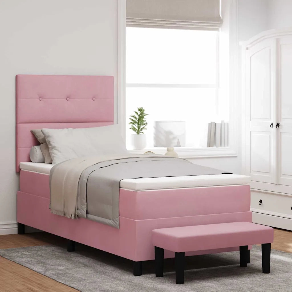 Letto a molle con materasso Rosa 90 x 190 cm Velluto