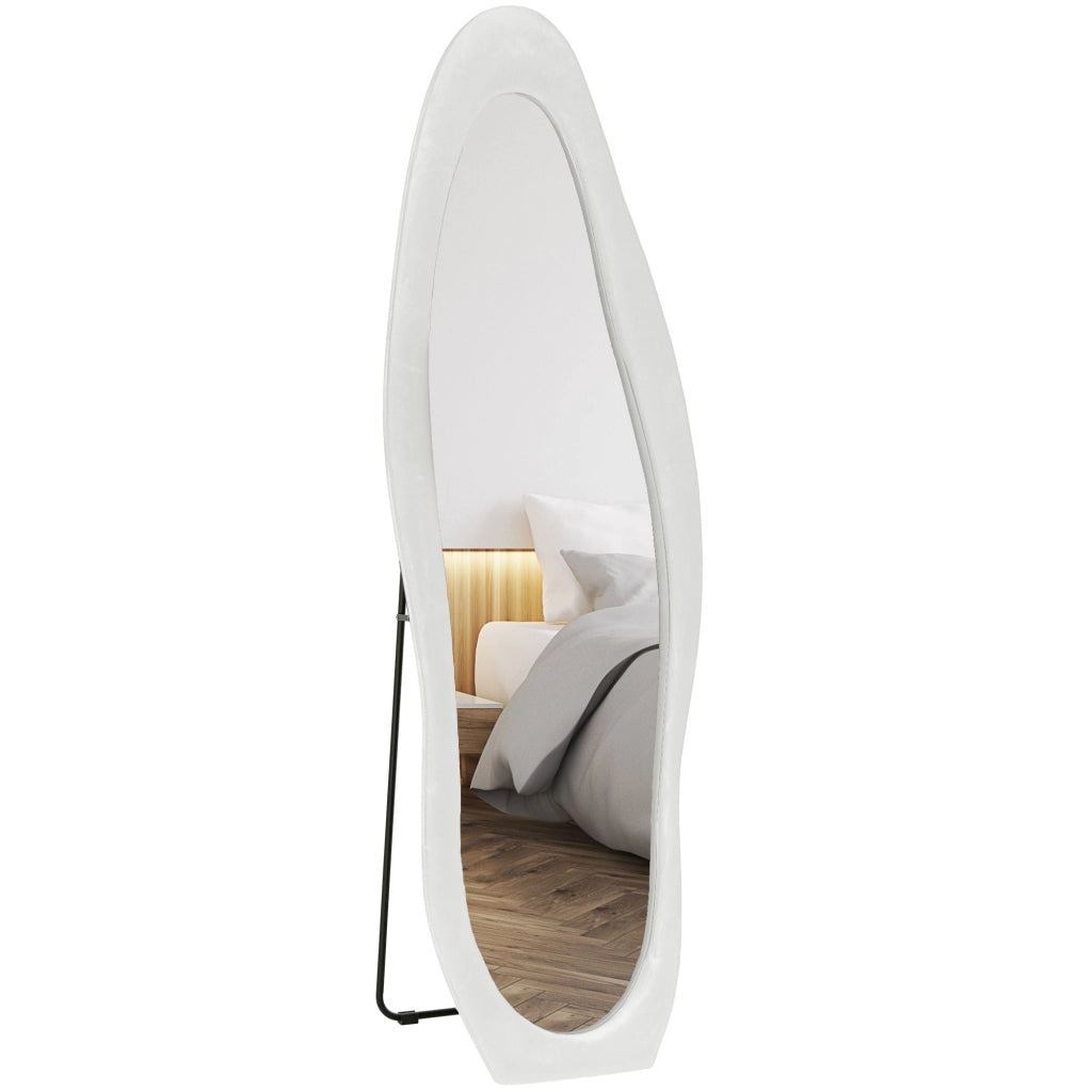 Specchio da Parete o da Terra Autoportante a Figura Intera con Cornice Ondulata in Velluto 160x50 cm Bianco