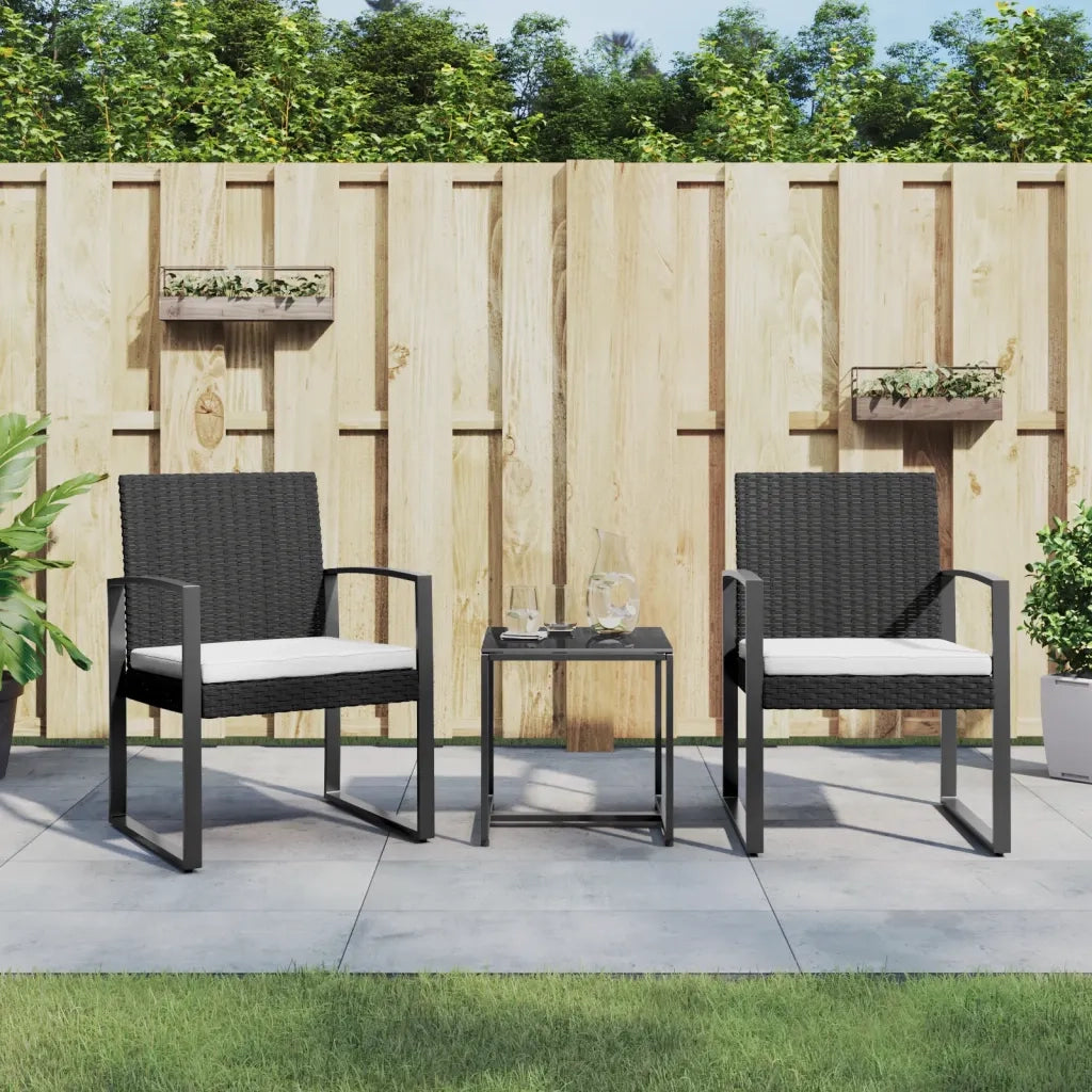 Set da Pranzo da Giardino 3 pz Nero con Cuscini in Rattan PP 360206