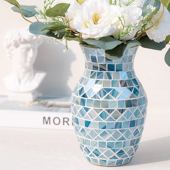 Vasi da tavolo in vetro blu - moderne vasi per fiori per arredamento, vaso in vetro in stile boho come decorazione per soggiorno, camera da letto e decorazione di matrimonio
