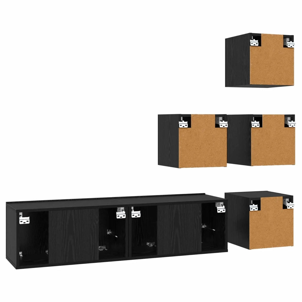 Set mobile TV 6 pz Rovere Nero Legno ingegnerizzato 3438612