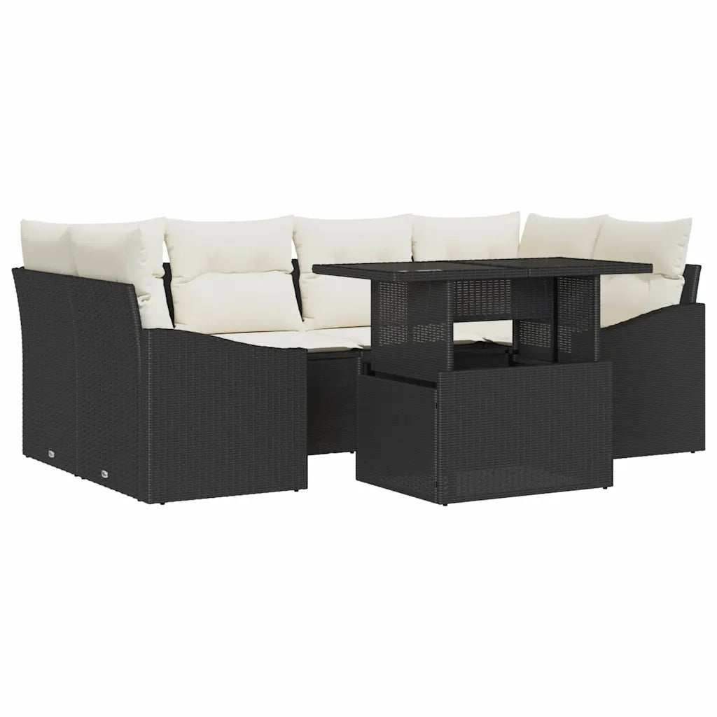 Set Divano da Giardino 7 pcs Nero e crema polyrattan 3348933