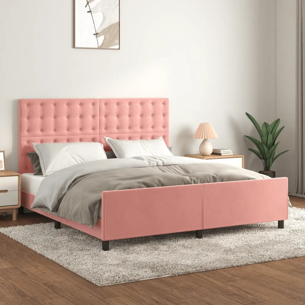 Letto matrimoniale | Letto per adulti | Giroletto con Testiera Rosa 160x200 cm in Velluto