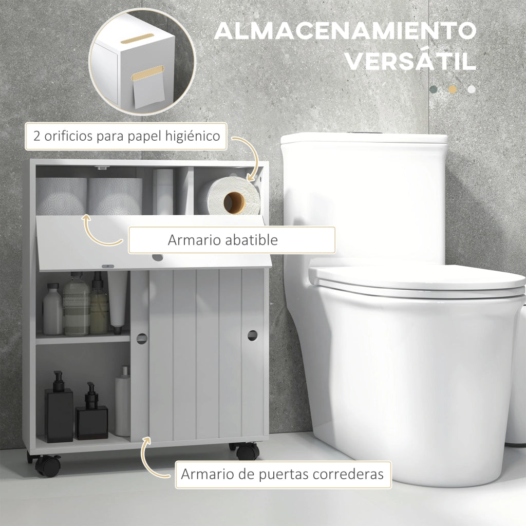 Mobiletto Bagno con Ruote e Ripiani Regolabili ¨C zephmum ¨C Bianco 52x17x67 cm