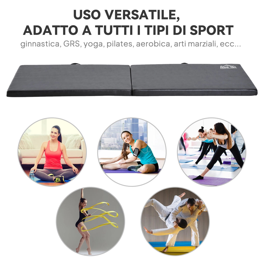 Tappetino Ginnastica Pieghevole 180x60x5 cm Antiscivolo Materassino Fitness Nero