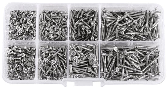 Set di viti autoalimentanti - 800 pezzi assortimento viti a testa piatta - M2 Cross Drive - Adatto per lavorazioni in legno
