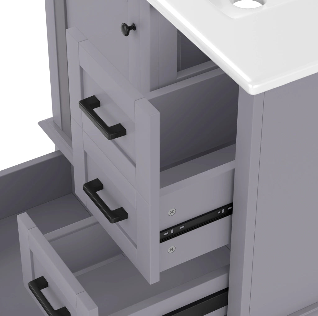 Mobile bagno con lavabo 76x46x83;5 cm con lavabo in ceramica; cassetti silenziosi; legno e MDF; grigio