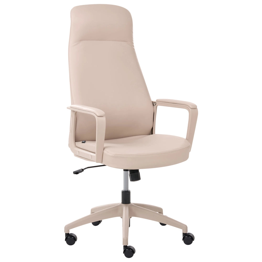 Sedia da ufficio beige con rivestimento in ecopelle, regolazione in altezza, base girevole e inclinabile, per l'ufficio domestico