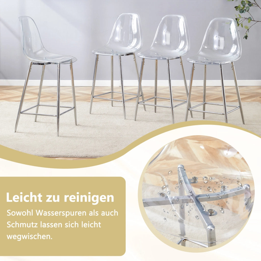 Set di 2 sgabelli da bar trasparenti con struttura in metallo argento/oro/nero, sedie dal design moderno per cucina, bar o sala da pranzo (solo sedie,