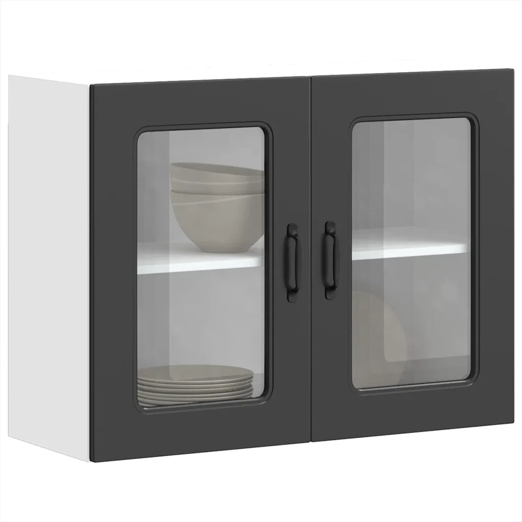 Pensile da Cucina con Porta in Vetro Kalmar Nero Truciolato 853608