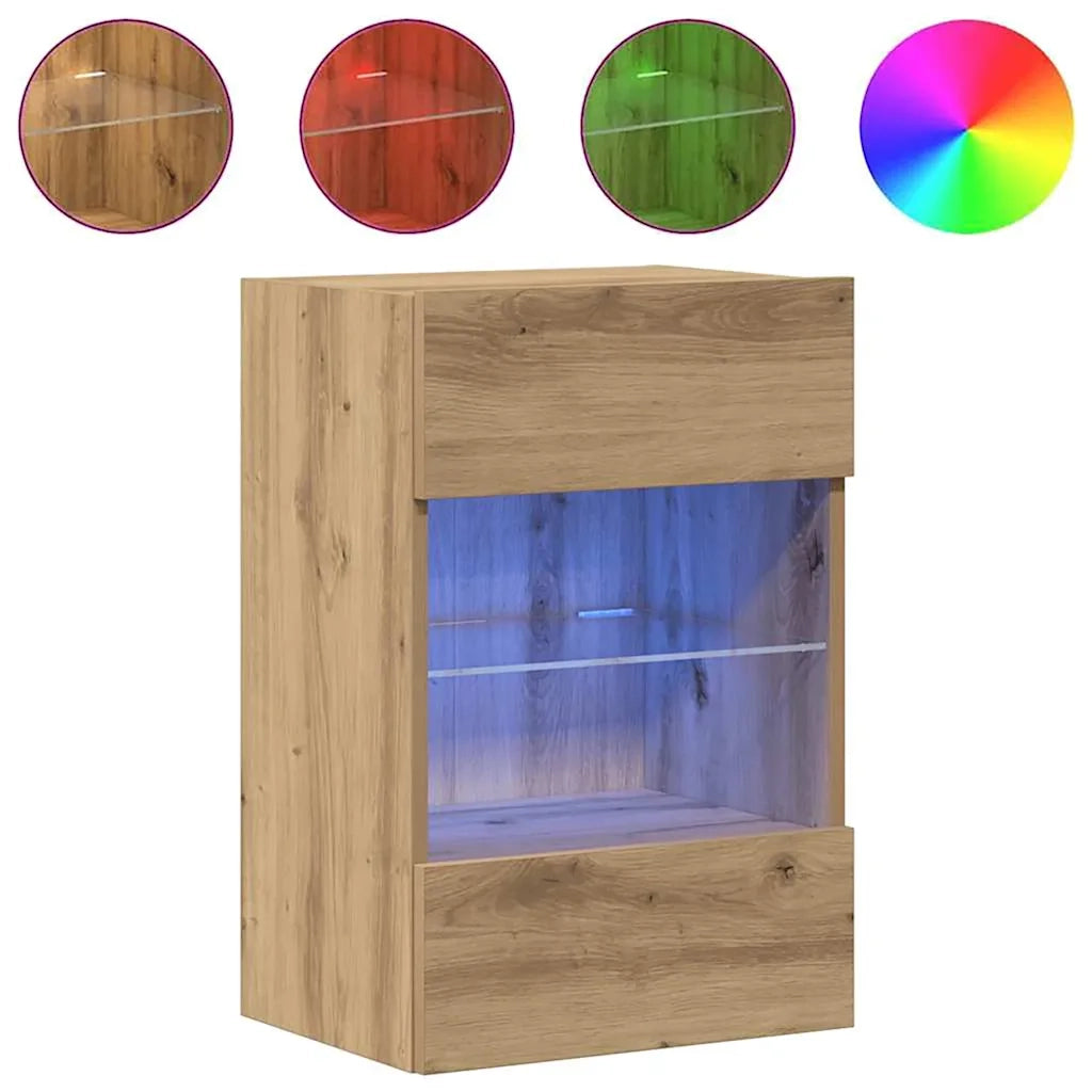 Mobili da parete con luci LED per TV 2pz Rovere Artigianale 40x30x60,5cm 857681