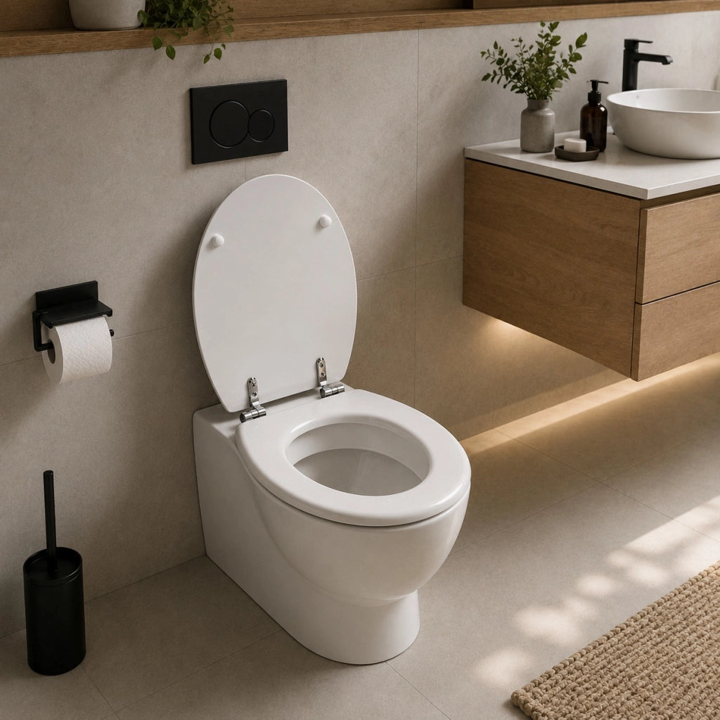 Sedile Copriwater Universale Per Bagno Wc MDF Bianco Con Cerniere Acciaio 52972