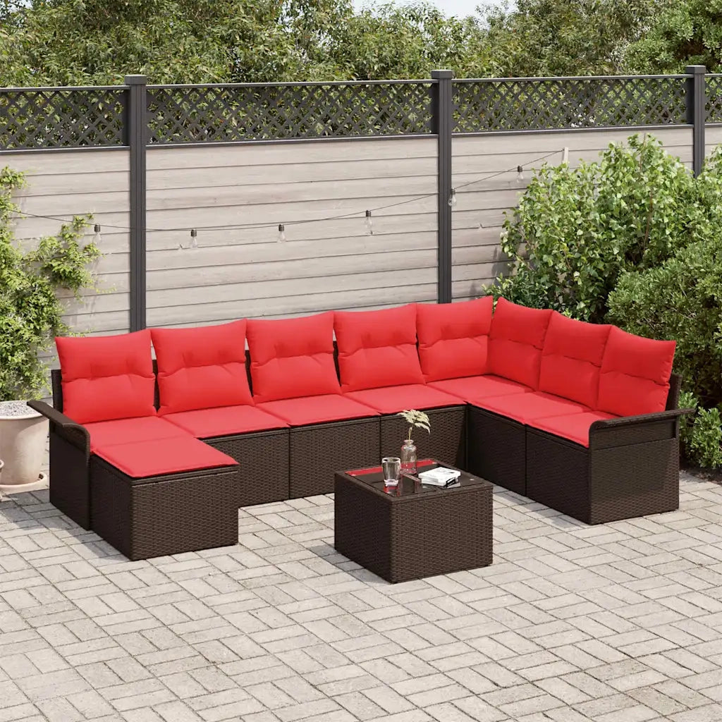 Set Divano da Giardino con cuscino 9 pcs Marrone Poly Rattan 3354163